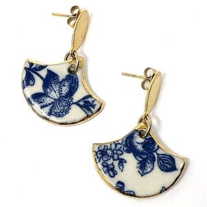 LiliandTrotro handmade blue & white porcelain pierced earrings accented 22k gold